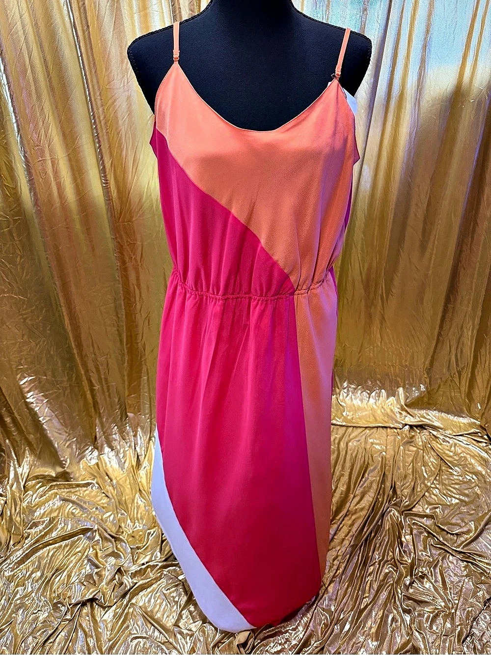 Colour Block Maxi Dress in Pink & Orange